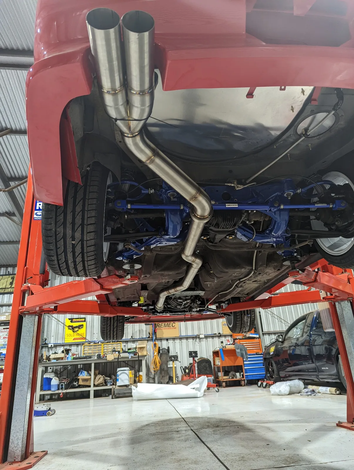 Custom stainless exhaust on drift car